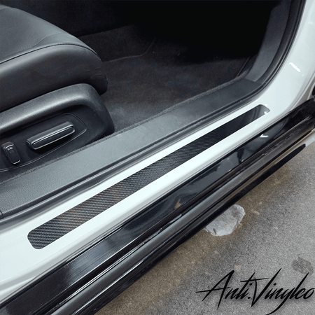 Custom vinyl door sills for 2023+ Honda Accord, featuring stylish carbon fiber design.