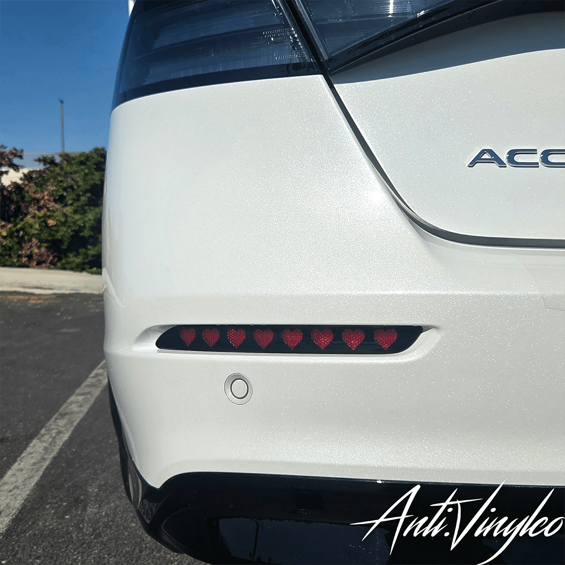 Rear reflector overlays on a white 2023+ Honda Accord, enhancing its stylish appearance with a sleek design.