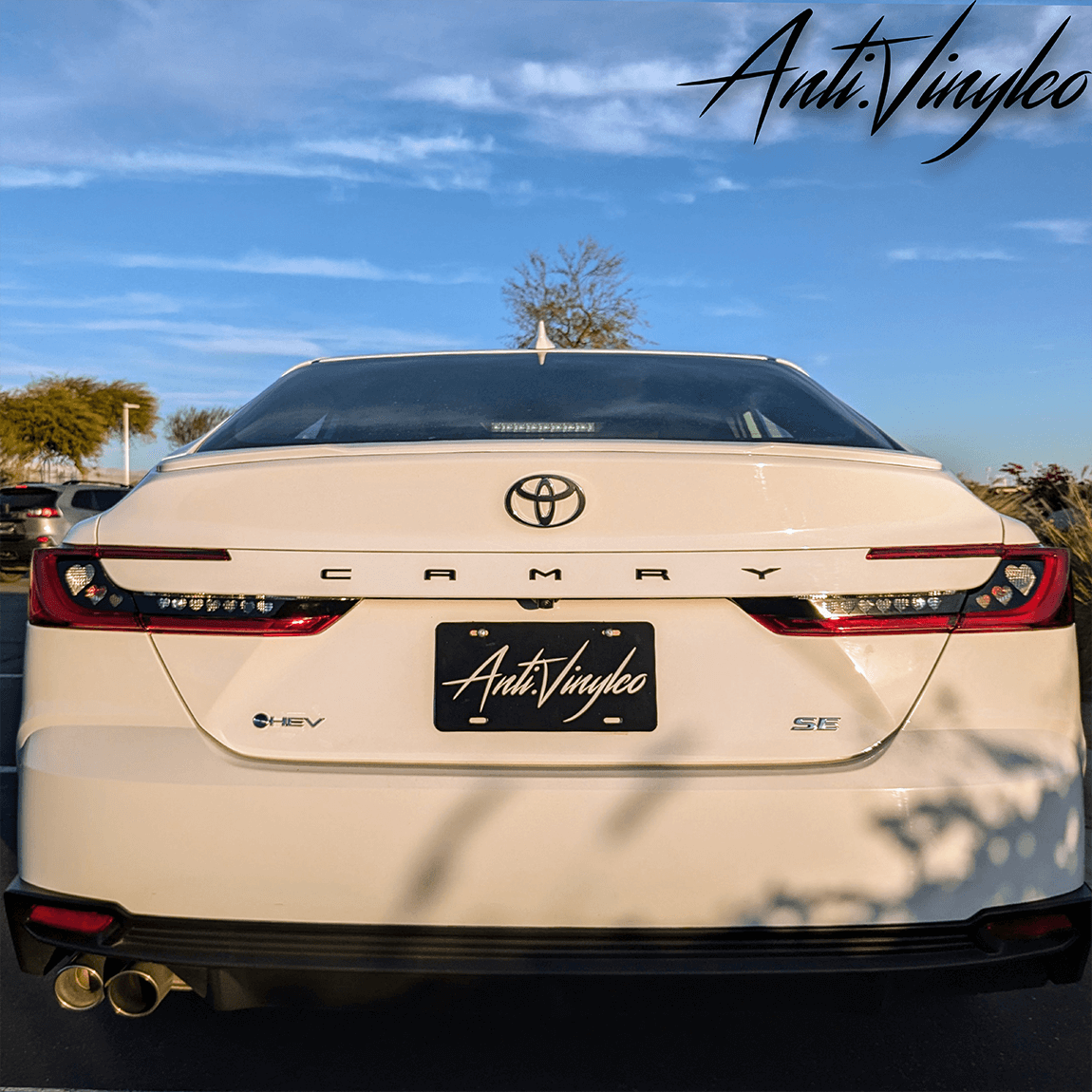 2025 Toyota Camry with AntiVinylco badge, showcasing stylish turn signal overlays.